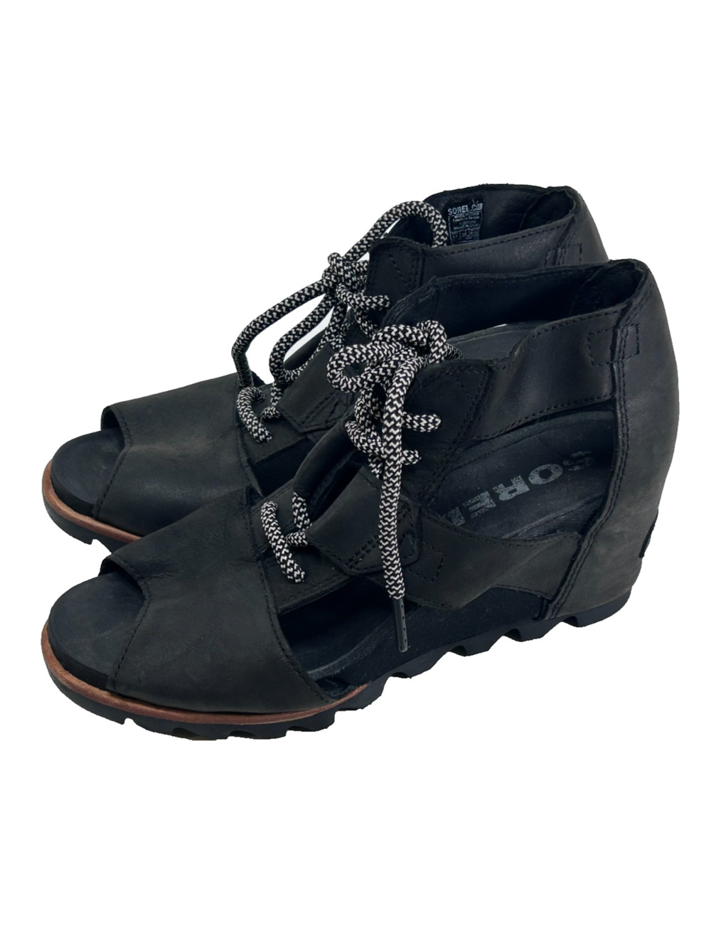 Sorel Joanie Lace Wedge Sandal Women's Black/Sea Salt Size 8.5